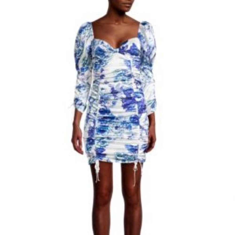 For Love and Lemons Hyacinth Floral-Print Mini Ruched Dress